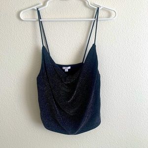 Scoop Neck Black Sparkly Crop Top